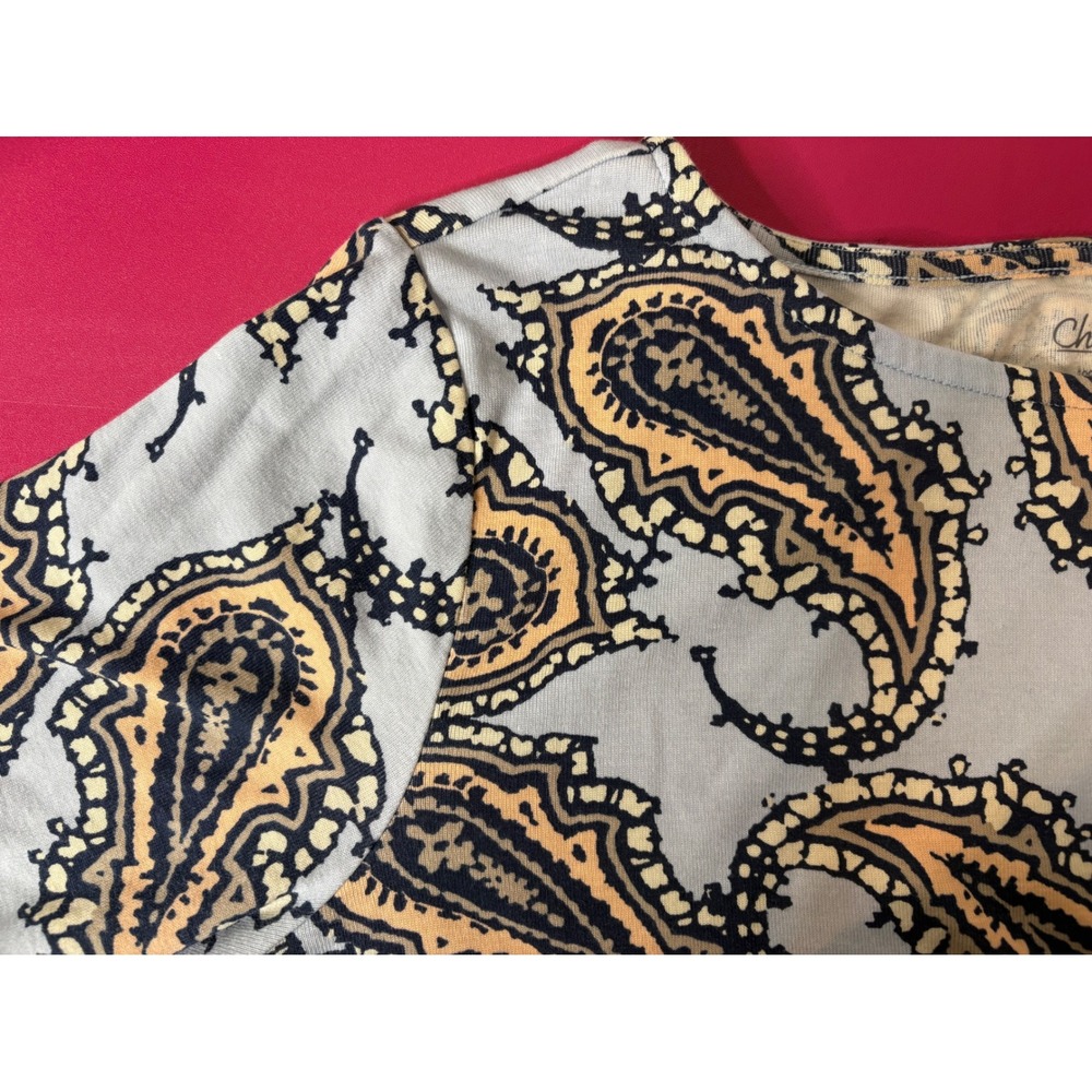 CHICO'S Womens Blue Paisley Short Sleeve Top Sz 3/XL Boho Coastal Breathable - Picture 9 of 10